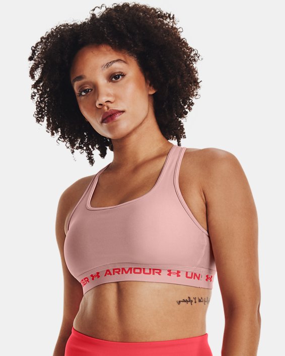 Women's Armour® Mid Crossback Heather Sports Bra, Pink, pdpMainDesktop image number 2